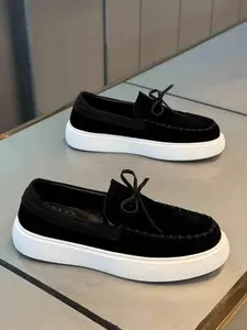 Men's New Thick Sole Elevator PU Leather Loafers, Vintage Velvet Bow Design, Anti-Slip Wear-Resistant Casual Shoes, Multiple Colors Available