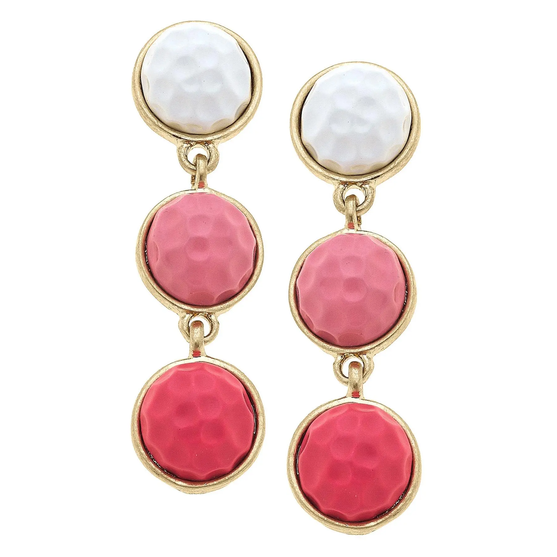 Flynn Linked Golf Ball Earrings in Pink & White