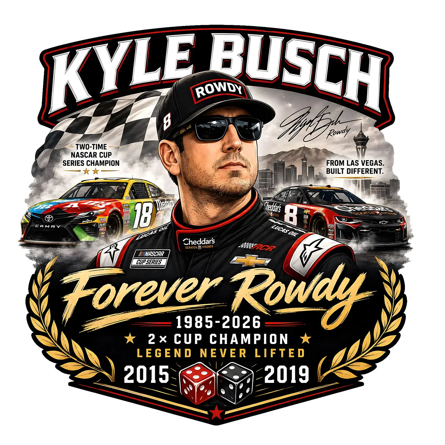 Kyle Busch Forever Rowdy Stickers 1985-2026 Champion Decal, Racing Legend Vinyl Sticker for Car Truck Laptop Window, Motorsport Fan Gift