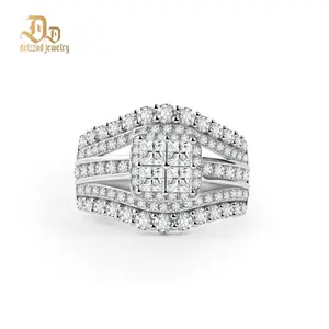 Delzzad 3.2ct Quad Princess Halo Ring Grand Symphony Bridal Wedding Engagement Ring Band Princess Cut VVS Synthetic Moissanite Ring Jewelry Copper Band Perfect Birthday Engagement Wedding Anniversary Christmas Valentine's Day Gift