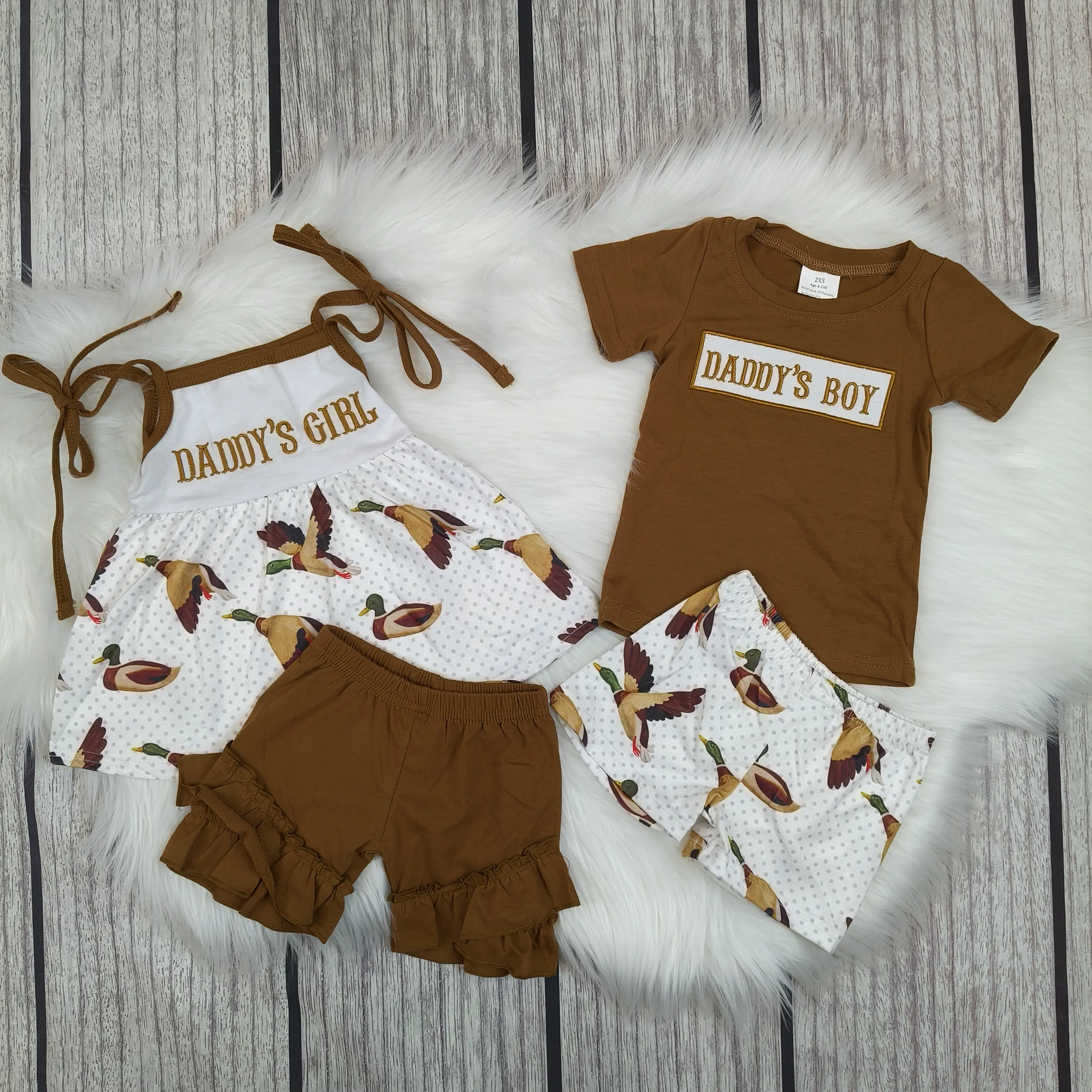 Summer Daddy's Girl / Dadd's Boy Embroidered Duck Strap Brown Casual Shorts Sets cute clothes set