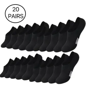 20 Pairs Black Solid Color Boat Socks for Sports and Riding, Casual and Casual Attire, Invisible Socks for Women Menswear Bestie