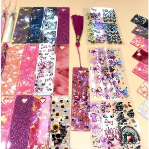 Love Heart Hole Flat Marble Glitter Bookmarks with Colorful Tassels DIY Crafts for Students and Teachers Plastic Material