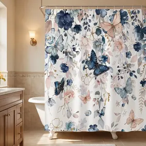 Shower Curtain Set Colorful Butterfly in Spring Waterproof Fabric Decorative Bathroom Curtains Home Bath Decor with 12 Hooks 72 X 72 Inches (Butterfly)