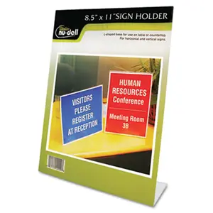 Nu-Dell  Clear Plastic Sign Holder Stand-Up Slanted 8 1/2 x 11
