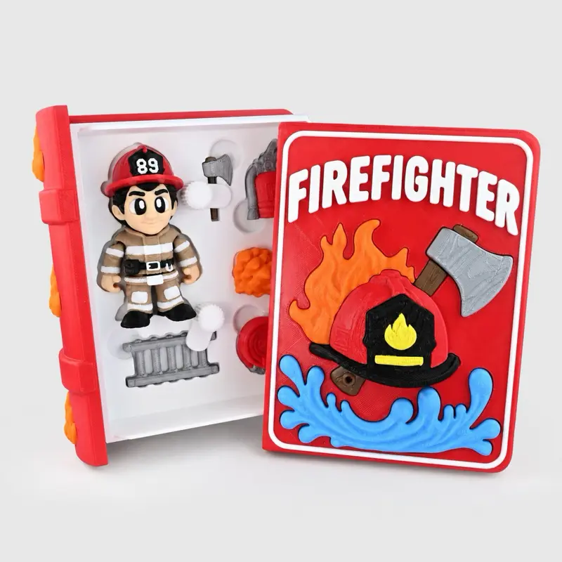 3D Printed Firefighter Activity Box – Firefighter Figure & Accessories – Interactive Pretend Play Set