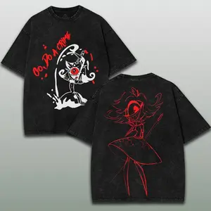 Stolas Helluva Boss T-Shirt, Niffty x Alastor Hazbin Hotel Vintage Tee, Cartoon Cosplay Design, Unisex Streetwear Gift for Christmas & Valentine’s Day