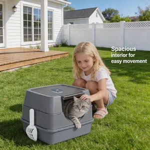 Smart Electronic Deodorizing Cat Litter Box - Enclosed Anti-Splash Litter Pan, Extra Large Modern Hooded Litter Box for Large Cats, Anti-Tracking & Easy-Clean with Side Scoop Space & Transparent Flip-Top Design,summervibes