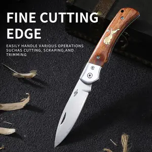 Three-in-one steel solid wood folding knife, high hardness outdoor pocket knife TS40
