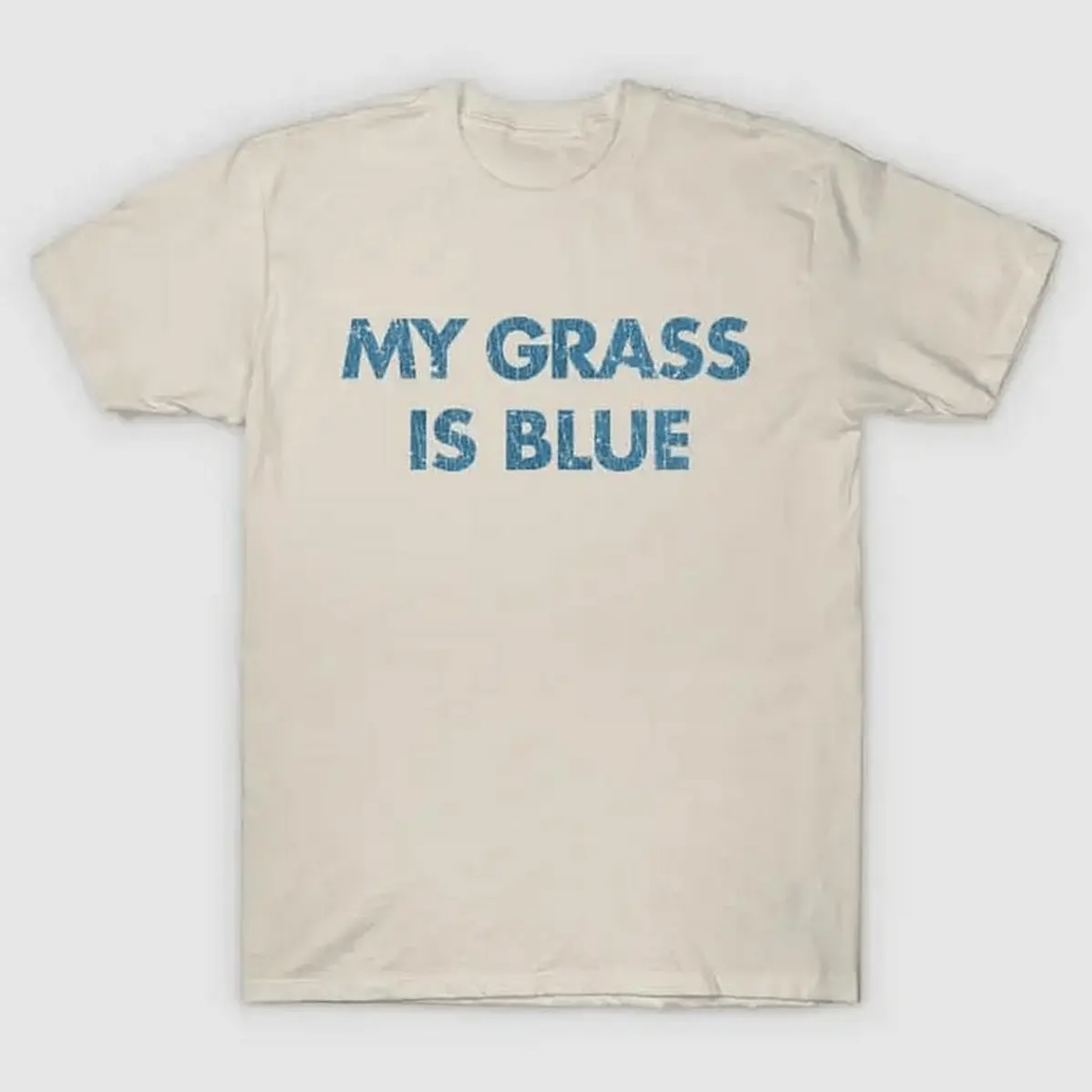 Women's "My Grass Is Blue" 1977 Graphic T-Shirt, Vintage 1970s Style Bluegrass Banjo Festival Tee in Light, Soft Cotton, Comfortable, Fabric, Crew Neck, Classic Graphic, Shortsleeve, Casual, Essential, Print, Top, Lightweight Fabric, Bluegrass Print