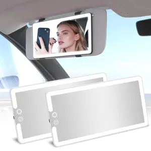 2PCS Car Visor Vanity Mirror with Lights, Rechargeable Dimmable Touch LED Sun Visor Mirrors, Large Detachable Vanity Makeup Mirror with 3 Color Modes for Truck SUV Car Accessories for Women(White)