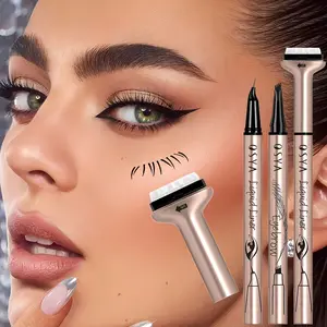 4in1 Eye Cosmetic Set Long Lasting Natural Makeup Ultra Fine Quick Dry Black Eyeliner Pen Smudgeproof Waterproof Eyebrow Pencil No Fading Lower Eyelash Stamp Pens