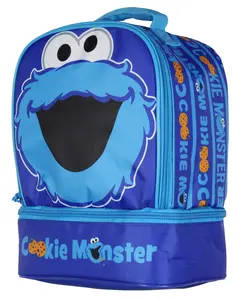 Sesame Street Cookie Monster Dual-Compartment Insulated Lunch Box Bag Tote 10"
