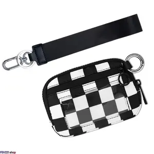 Plaid Print Mini Iris  2 RFID-Blocking Wristlet Wallet. This compact portable card case is made of heavy-duty nylon with zipper closure, sturdy key ring and detachable wrist strap. Practical and durable, perfect  travel, outdoor activities  daily casual