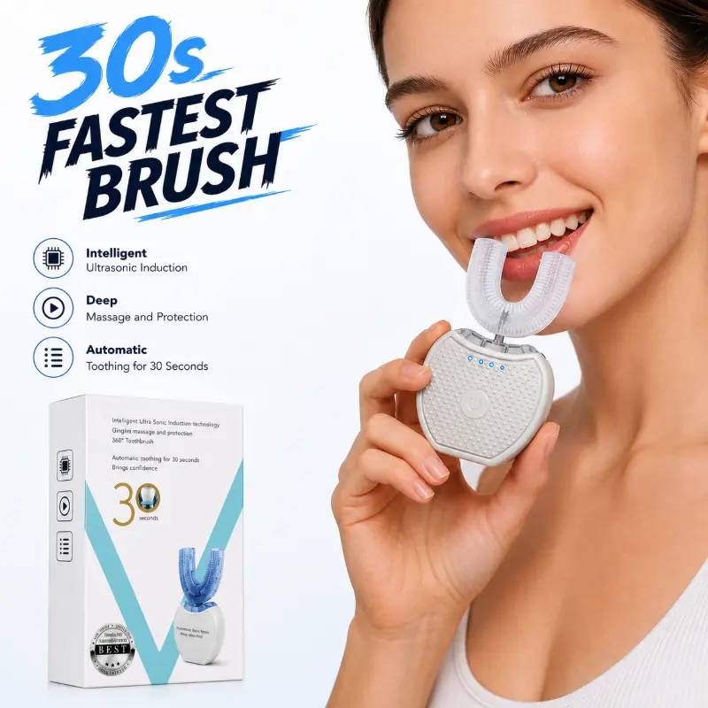 Electric Sonic Toothbrush & Mouthwash Kit, U-Shaped Automatic Cleaning Toothbrush, 360° Ultrasonic Teeth Whitening Brush for Adults, Oral Care, Oral Hygiene, Teeth Cleaning, Fresh Breath