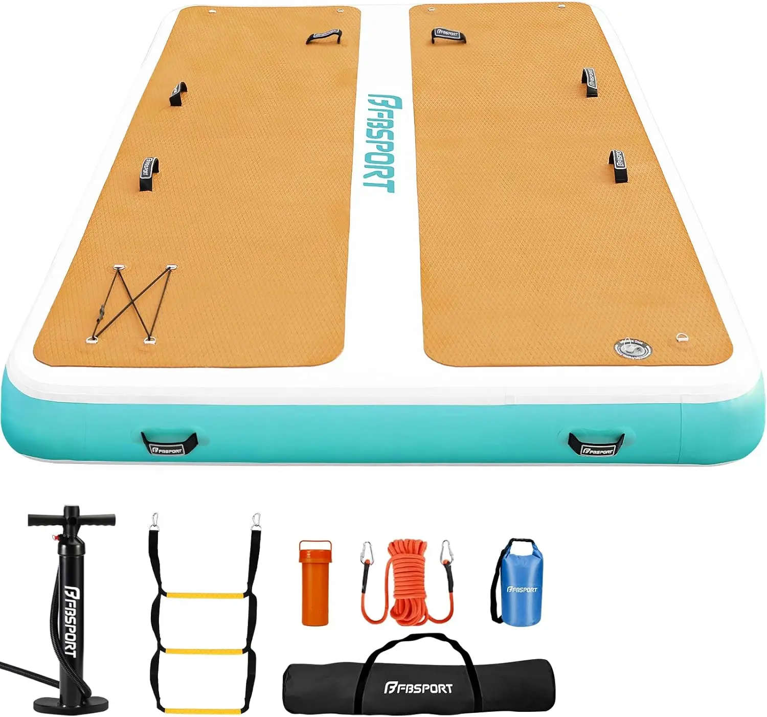 FBSPORT Inflatable Floating Dock, 10x6.5 ft Portable Swim Platform & Pool Raft with Non-Slip EVA Surface, High Capacity for Lake & Boating, Inflatable Pool Raft