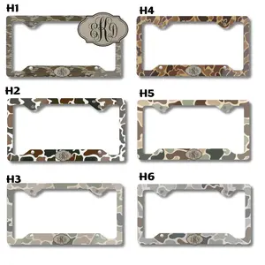 Personalized Monogram Camo License Plate Frame, Custom Initials Car Tag Holder, Camouflage Auto Accessories, Rustic Hunting Car Decor, Gift for Him
