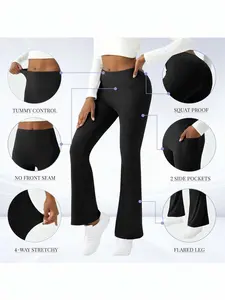 Danedvi Women Plus Size Flare Yoga Pants, Slimming High Waist Workout Leggings With Pockets