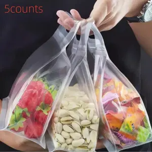 Reusable Food Storage Bag, 5 Counts Leakproof Food Fruit Snack Nuts Grain Storage Bag with Handle, Kitchen Storage Organizer for Home Office Picnic Dormitory