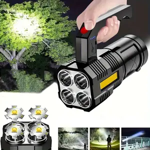 Rechargeable Flashlight, 4LED Super Bright High Power Flashlights with COB Floodlight and Power Display, 4 Modes, Portable Handheld High Lumens Flashlight, LED Floodlight Flashlight for Camping, Traveling, Fishing, Emergency Situations