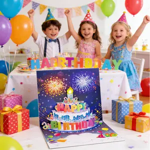 Happy Birthday Pop Up Card 3D Cake Design, LED Light & Music Card with Blowable Simulated Candles, No Assembly Needed, Perfect Birthday Gift for Women Men Mom Kids All Ages