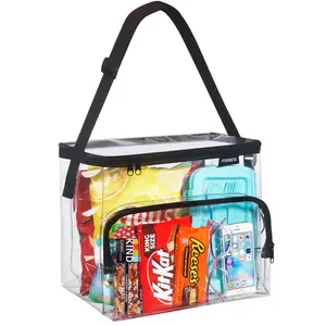 Clear Lunch Bag, Durable PVC Plastic See Through Lunch Bag with Adjustable Shoulder Strap Handle for Prison Correctional Officers, Work, Stadium Approved, Freezer Proof, (Medium)