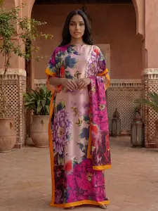 Women's Spring Summer Floral Pattern Robe Set, Thin Loose Fit Shawl Scarf, Casual Beach Sun Protection Satin Silk Scarf