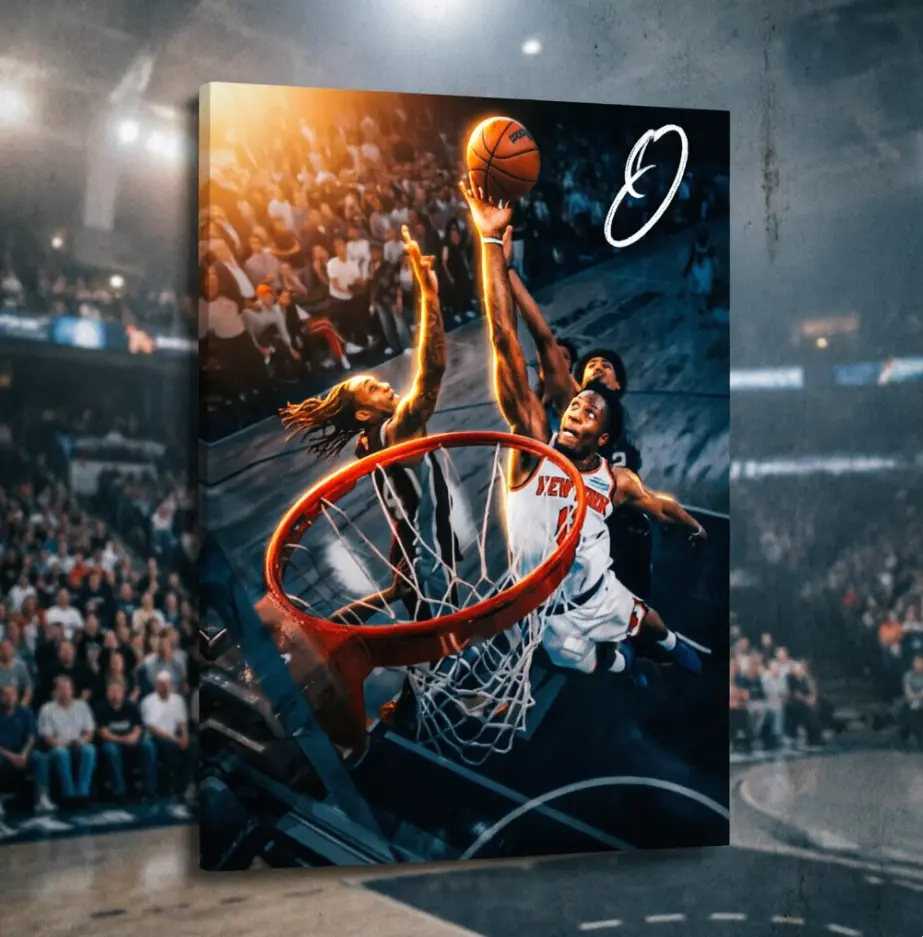 New York OG Anunoby Dynamic Action Player Image Complete Win Basketball Wall Art Poster Print, Printed Paper Home Decoration for Sports Rooms, Made in USA