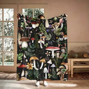 Dark Aesthetic Wild Mushroom Art Blanket, 1 Count Warm Flannel Throw Blanket, All Season Nap Blanket for Home Office Travel