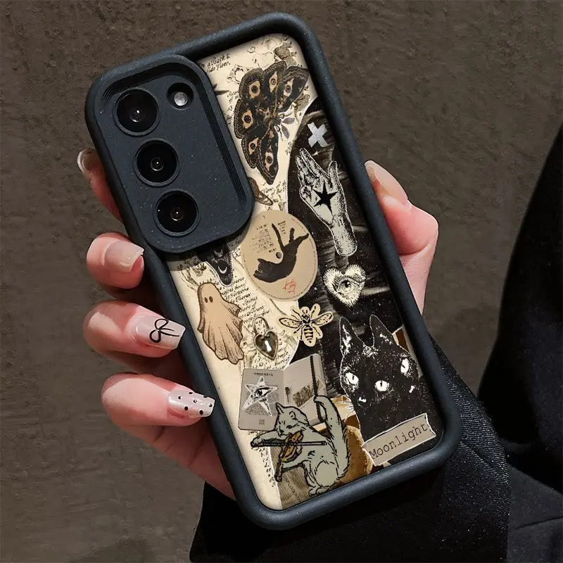 Black Cat Collage Pattern Case for Compatible Models: Samsung Galaxy S23/S24/S25/S22+,Ultra, Plus, FE Shockproof Full Camera Protection Durable Slim Silicone Cover