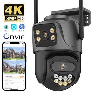 External Wifi PTZ Camera Dual Lens 4K 8MP HD Outdoor IP Camera 4MP Auto Tracking Security Protection CCTV Surveillance Icsee P2P SmartSens
