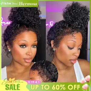 4c Edge Curly Wig Invisi Strap Snug Fit 360 Transparent Lace Frontal Bleached Knots Pre Cut Lace Wig With Drawstring 100% Human Hair Wig