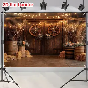 Rustic Style Wooden Door Scene, Polyester Material, Vintage Farmhouse Wedding Theme, General Holiday Decoration, Suitable for Room and Garden, Party Decor, Wedding Party Backdrop