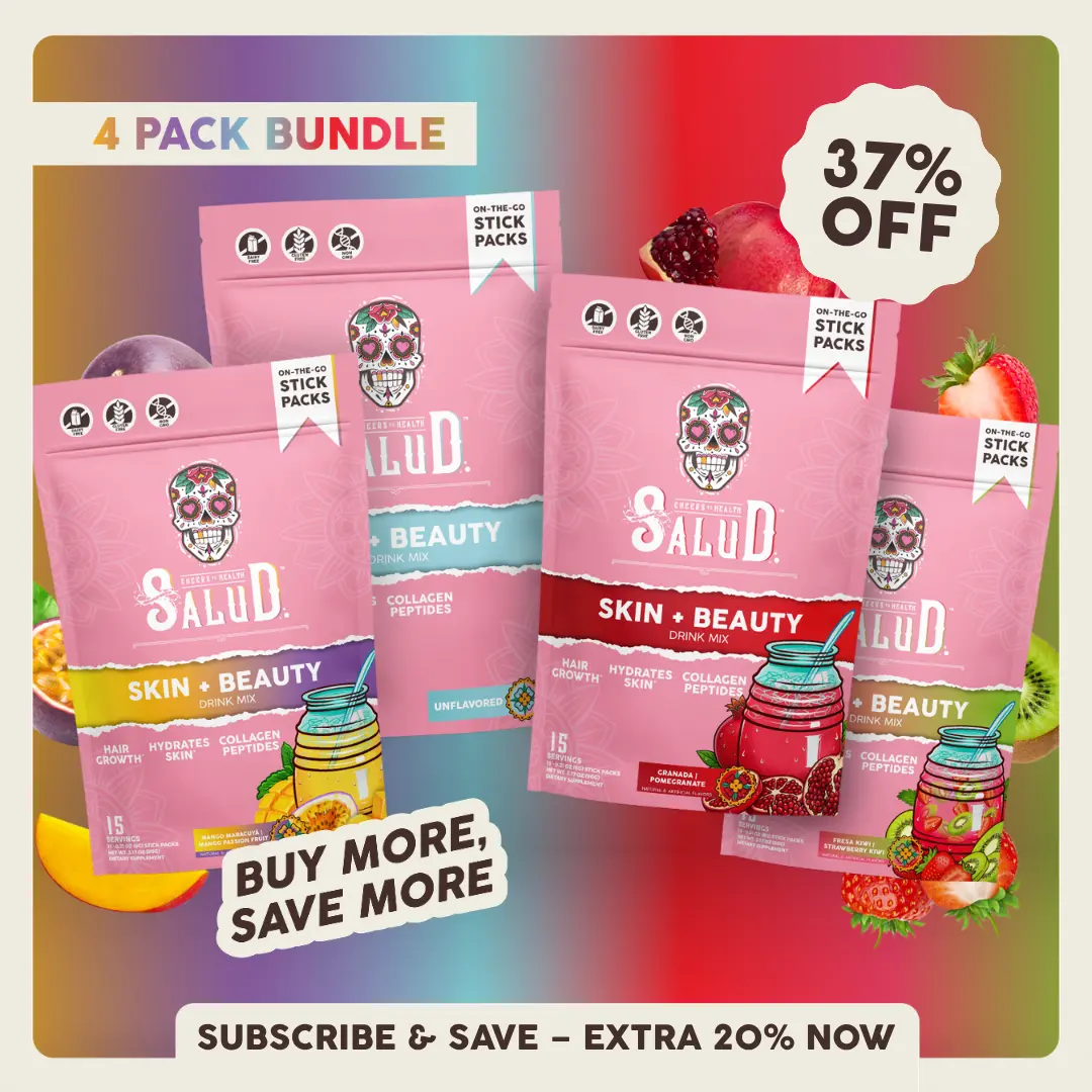 Salud 2-in-1 [Skin + Beauty All-in-One] Collagen Peptides Drink Mix with Verisol, Hyaluronic Acid, Vitamin C, Biotin + Lustriva, Beauty Hydration Sticks, Gluten Free, For Men & Women (4-Pack, 60 Servings)