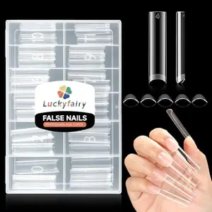 XXL Nail Tips Square 120 Pcs 12 Sizes - No C Curve Flat Square Nail Tips Pre-buff 2XL Half Cover Tapered Gel Acrylic Nail Tips False Nails Gelly Tips for DIY Nail Art Salon