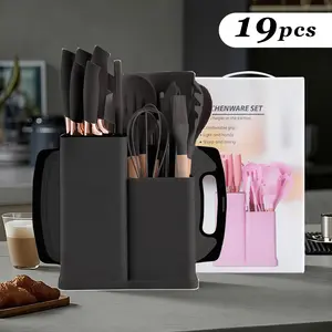 Kitchen 19 Pieces Knife Set with KnifeStorage Rack,High Carbon Stainless Steel SharpBlade Block Knife Set,1Plastic Storage Stand,Easyto Clean,Gift Set Durable Kitchenware Black kitchen accessories whisk