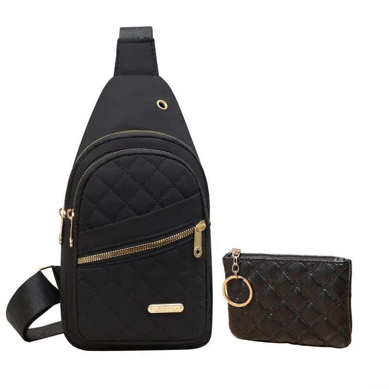 Women's Black Crossbody Chest Bag with Adjustable Strap, 1 Mini Coin Purse with Keychain, Suitable for Daily Commuting, Casual Outings