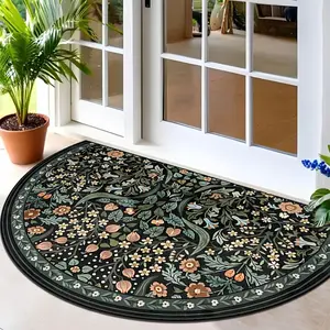 Vintage Floral Half Round Entrance Mat, Luxurious Soft Washable Carpet, Home Decorative Floral Area Rug, Spring Indoor Outdoor Decor, Suitable for Living Room Bedroom Hallway