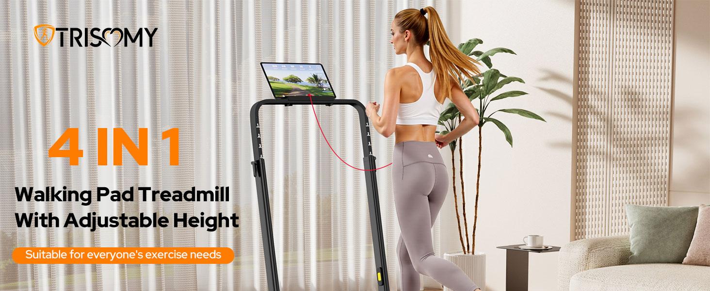 Trisomy 4-in-1 Compact Foldable Treadmill with 12% Incline, Adjustable Handlebar, 3.5HP Motor - Under Desk Walking Pad for Home Gym, 350lbs Heavy Duty HSM-T12C1, Fitness For Everyone