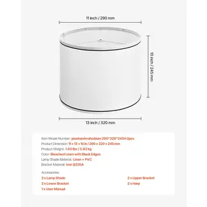 VEVOR Lamp Shade 2 Set, 11 in Topx 13 in Bottomx 10 in High (Spider Fitter), Medium Lampshade with Harp, Replacement Lamp Shade for Table Floor Lamps Pendant Lights, White with Black Edge