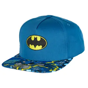 DC Comics Batman Boys' Flat-Brim Hat Sublimated Snapback Adjustable OSFM Kids Baseball Cap