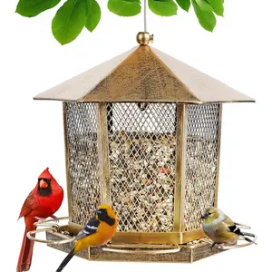 Birds Feeder, Finch Bird Feeder for Outdoors, Metal Hexagonal Gazebo Bird Feeders for Garden Patio Outside Hanging