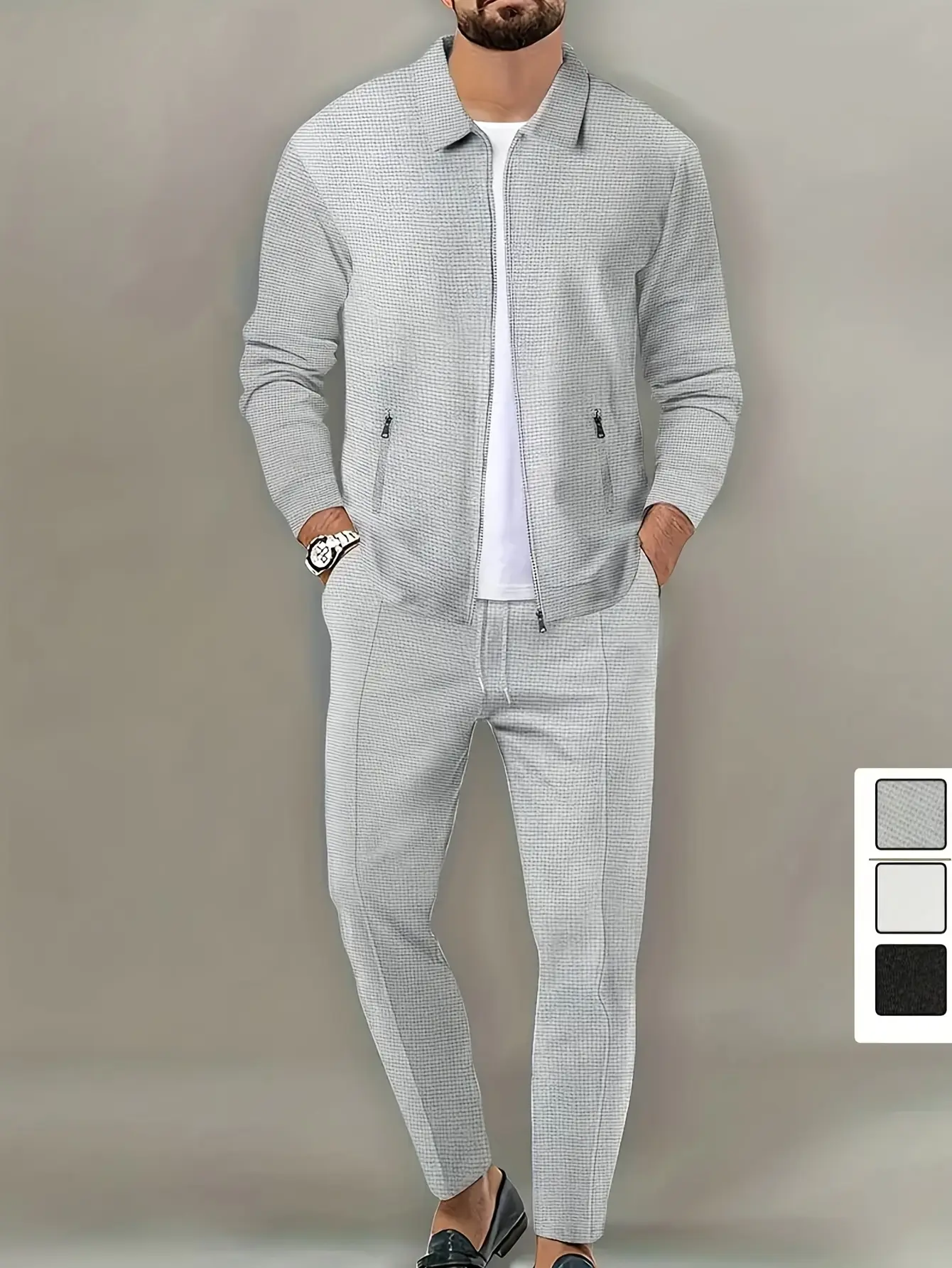 Men's 2-Piece Athletic Fitted Lapel Collared Zippered Jacket & Soft Polyester Pants Tracksuit Set - Casual Sporty Chic Outfit, Father's Day Gift Option