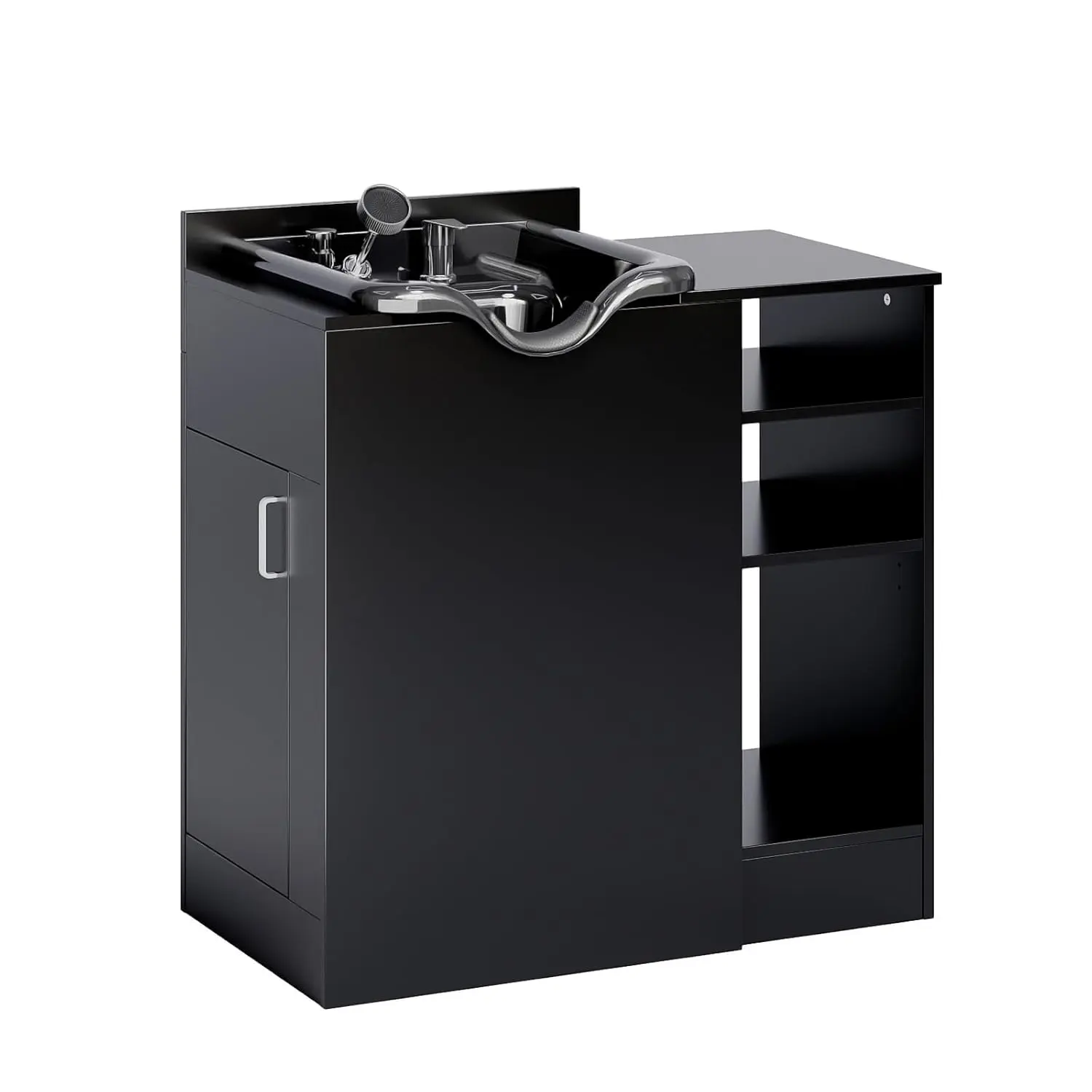 OmySalon Freestanding Barber Station with Shampoo Bowl, Cabinet and Adjustable Shelf - UPC-Certified Faucet, Portable Commercial Salon Furniture for Beauty Salons, Spas