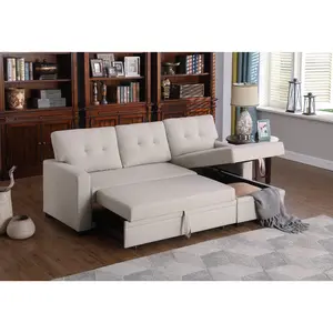 Halo Upholstered Pull Out Sectional Sofa with Chaise - Convertible Twin Size Sleeper & Removable Back Cushions for Guest Accommodation