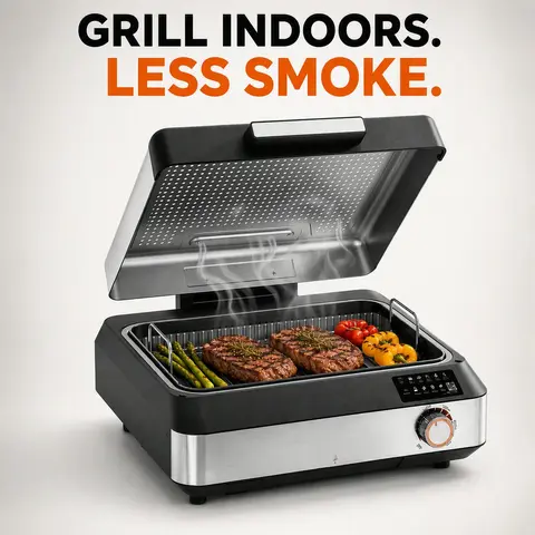Kismile Smokeless Indoor Electric Grill - 1500W Portable Barbecue Grill, 19.6x11.3in, 6-Level Temp Dial (200-450°F), 120V Dual-Turbo Smoke Extractor, Tempered Glass Cover, Non-Stick Korean BBQ, Drip Tray, Dishwasher-Safe Parts, Home Kitchen Essential,tech