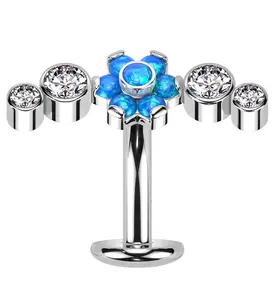 Centered Flower Arch Blue Opalite Titanium Threadless Floating Belly Button Ring