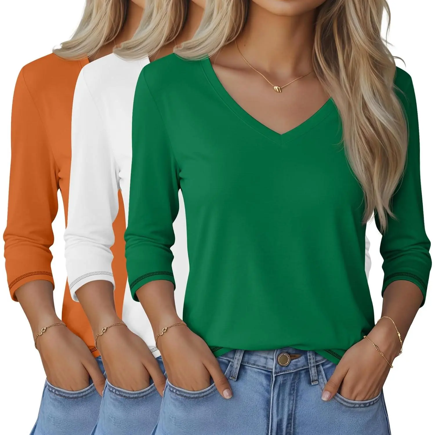 Bright Orange, White, Green
