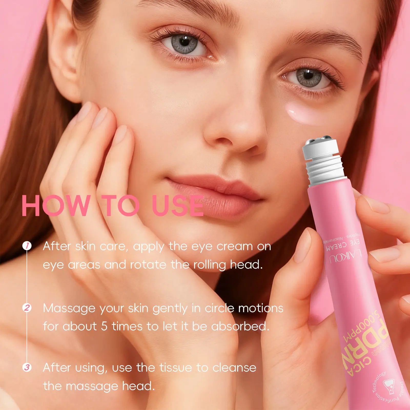 Centella Asiatica Roll-On Eye Cream 20g ，Cooling Metal Ball Applicator Reduces Puffiness & Dark Circles  Soothes Tired Eyes， Fast Absorbing Non-Greasy， Daily Eye Care Essential