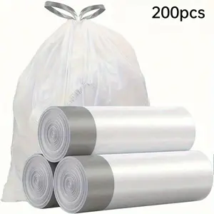 200Pcs drawstring garbage bag Household thickened reinforced garbage bag, extra thick garbage bag Handheld large white kitchen garbage bag